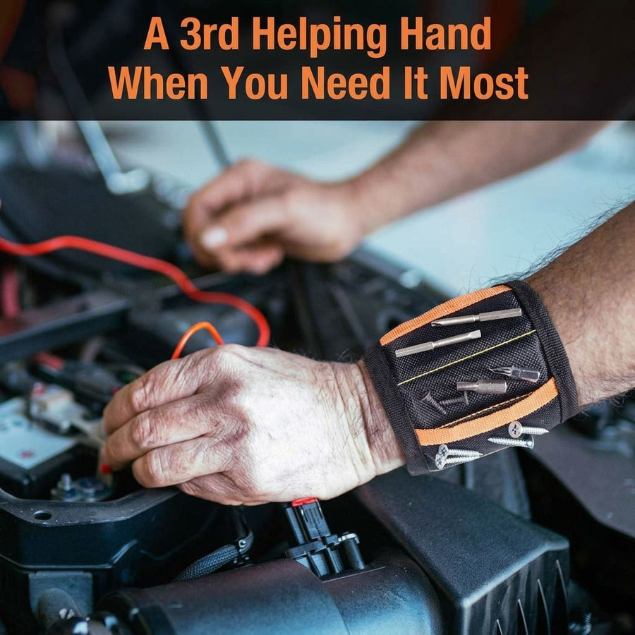 Magnetic Tool Wristband with 15 Strong Magnets and Storage Pocket – Hands-Free Screw, Nut, and Bit Holder for Home Improvement, Carpentry, Auto Repair, and DIY Projects, Adjustable Oxford Fabric Strap (Red, 1PCS)