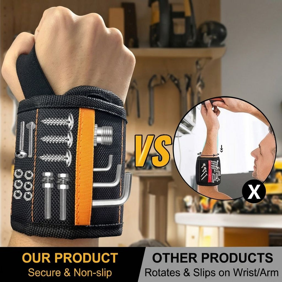 Magnetic Tool Wristband with 15 Strong Magnets and Storage Pocket – Hands-Free Screw, Nut, and Bit Holder for Home Improvement, Carpentry, Auto Repair, and DIY Projects, Adjustable Oxford Fabric Strap (Red, 1PCS)