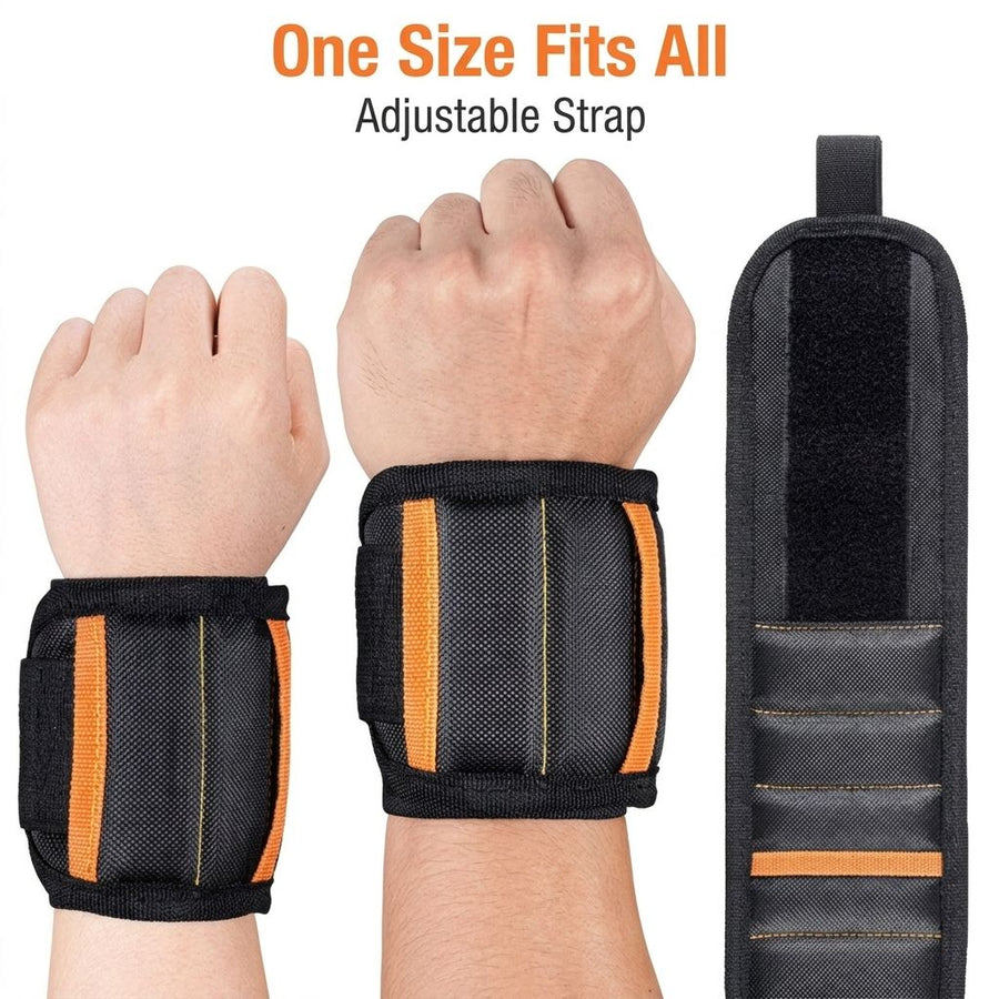 Magnetic Tool Wristband with 15 Strong Magnets and Storage Pocket – Hands-Free Screw, Nut, and Bit Holder for Home Improvement, Carpentry, Auto Repair, and DIY Projects, Adjustable Oxford Fabric Strap (Red, 1PCS)