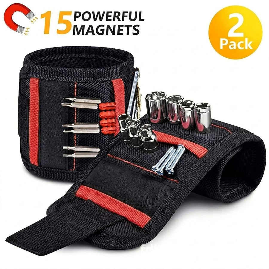 Magnetic Tool Wristband with 15 Strong Magnets and Storage Pocket – Hands-Free Screw, Nut, and Bit Holder for Home Improvement, Carpentry, Auto Repair, and DIY Projects, Adjustable Oxford Fabric Strap (Red, 1PCS)