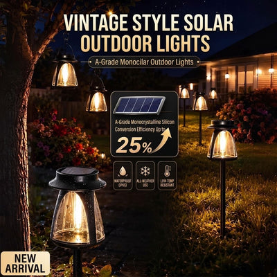 Vintage Solar Garden Lamp with A-Grade Monocrystalline Panel, Dual Installation as Stake or Hanging Lantern, IP68 Waterproof, Auto On/Off for Patio Paths, Flower Beds, Tree Branches, and Outdoor Party Ambiance (8PCS（Warm Light）)