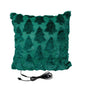 Christmas Tree Plush USB Heated Throw Pillow – Festive Decorative Cushion with Adjustable Temperature and Timer for Cozy Warmth at Home or Office (DarkGreen)
