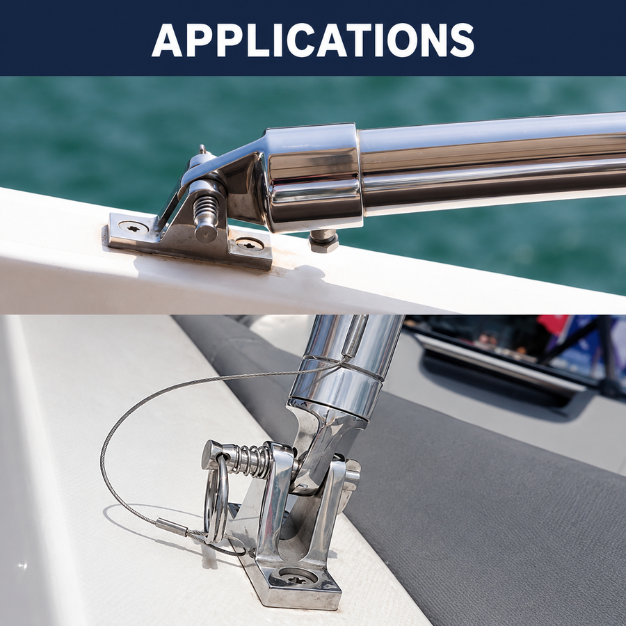 Marine Grade Deck Hinge for Boat Bimini Top Canopy Fittings, Mirror Polished Stainless Steel Hardware for Yacht Deck Mounting and Canopy Connection (A)