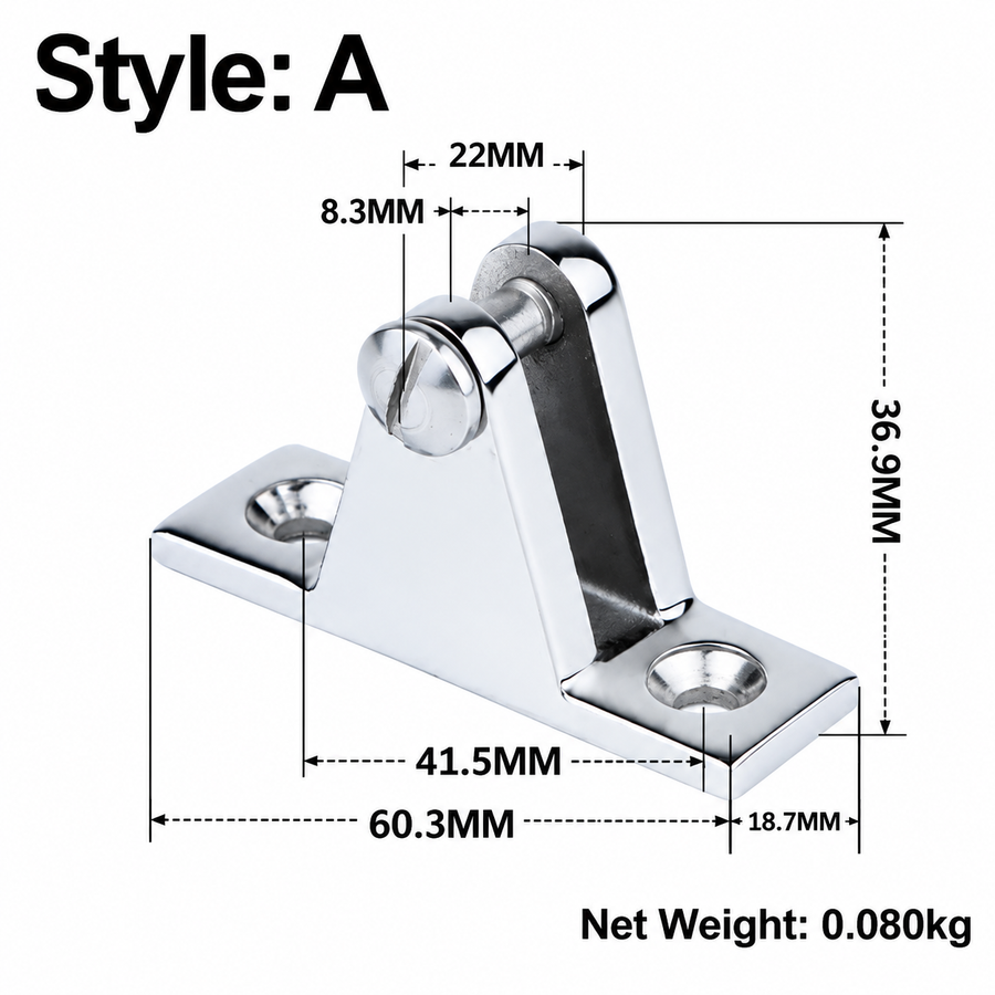 Marine Grade Deck Hinge for Boat Bimini Top Canopy Fittings, Mirror Polished Stainless Steel Hardware for Yacht Deck Mounting and Canopy Connection (A)