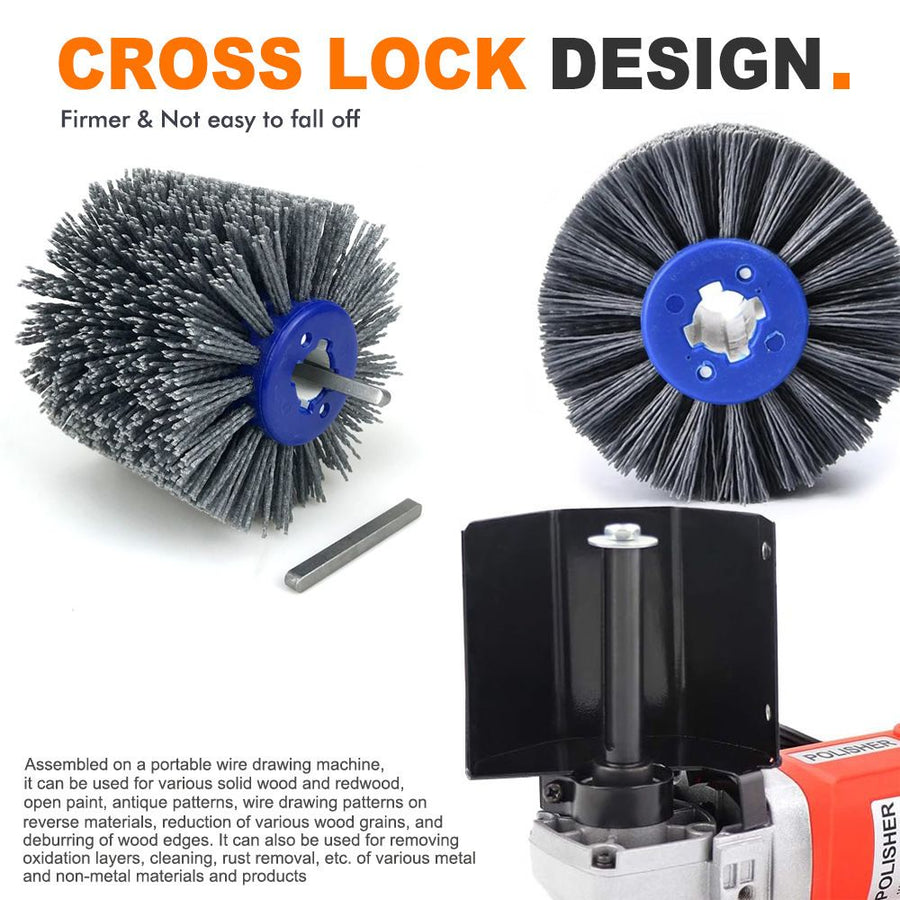 Nylon Abrasive Wire Drum Polishing Wheel for Portable Belt Sander and Angle Grinder, Rotary Brush for Wood Sanding, Metal Drawing, Rust Removal, Deburring and Surface Finishing (M10 Angle Grinder Conversion Kit)
