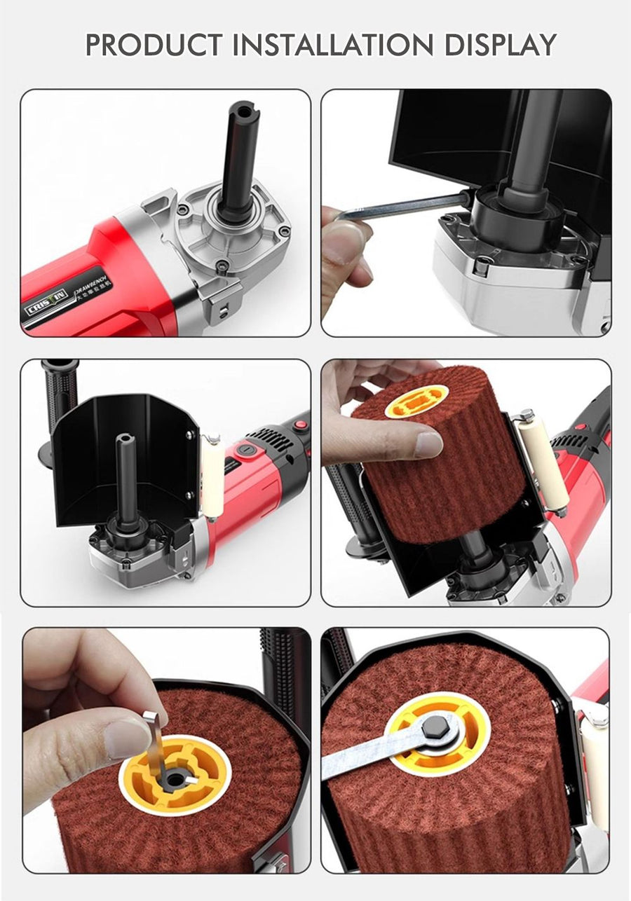 Nylon Abrasive Wire Drum Polishing Wheel for Portable Belt Sander and Angle Grinder, Rotary Brush for Wood Sanding, Metal Drawing, Rust Removal, Deburring and Surface Finishing (M10 Angle Grinder Conversion Kit)