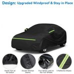 Waterproof Double-Layer Polyester Car Cover with Reflective Strips, Windproof Straps, Driver-Side Zipper, and All-Weather Protection for Outdoor Parking (XL)