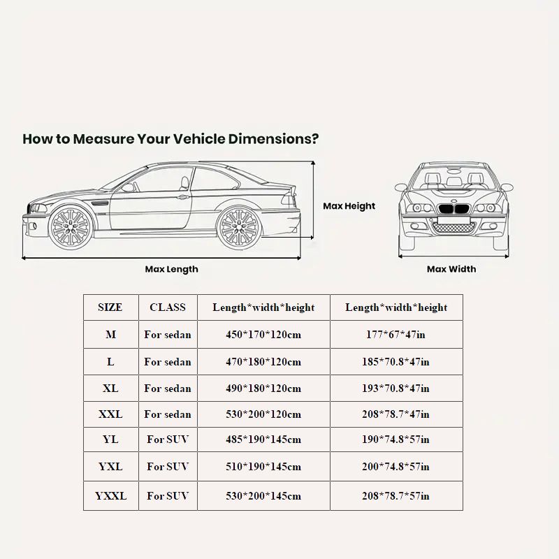 Waterproof Double-Layer Polyester Car Cover with Reflective Strips, Windproof Straps, Driver-Side Zipper, and All-Weather Protection for Outdoor Parking (XL)