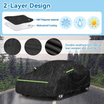 Waterproof Double-Layer Polyester Car Cover with Reflective Strips, Windproof Straps, Driver-Side Zipper, and All-Weather Protection for Outdoor Parking (XL)