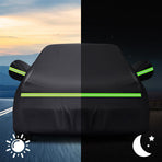 Waterproof Double-Layer Polyester Car Cover with Reflective Strips, Windproof Straps, Driver-Side Zipper, and All-Weather Protection for Outdoor Parking (XL)