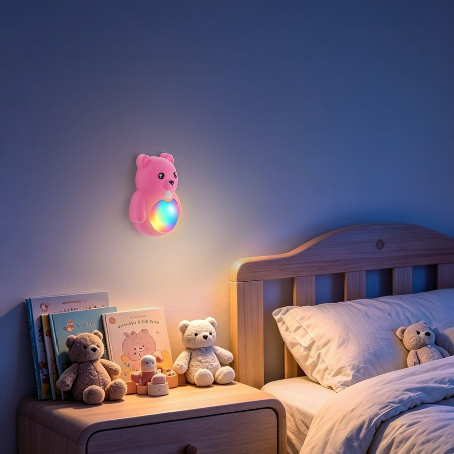 Cartoon Bear Motion Sensor Night Light, Rechargeable Magnetic Wall Lamp with Soft Plush Surface, Warm White and Rainbow Gradient Glow, Adorable Bear Shape for Nursery, Hallway, Stairs, Bedroom and Kitchen (3PCS, Brown)