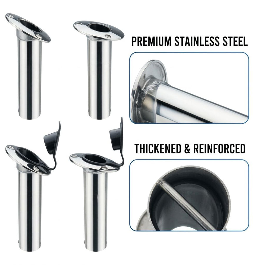 Heavy Duty Cast Stainless Steel Boat Fishing Rod Holder with Protective Cap for Yacht and Marine Deck Mounting (15°)