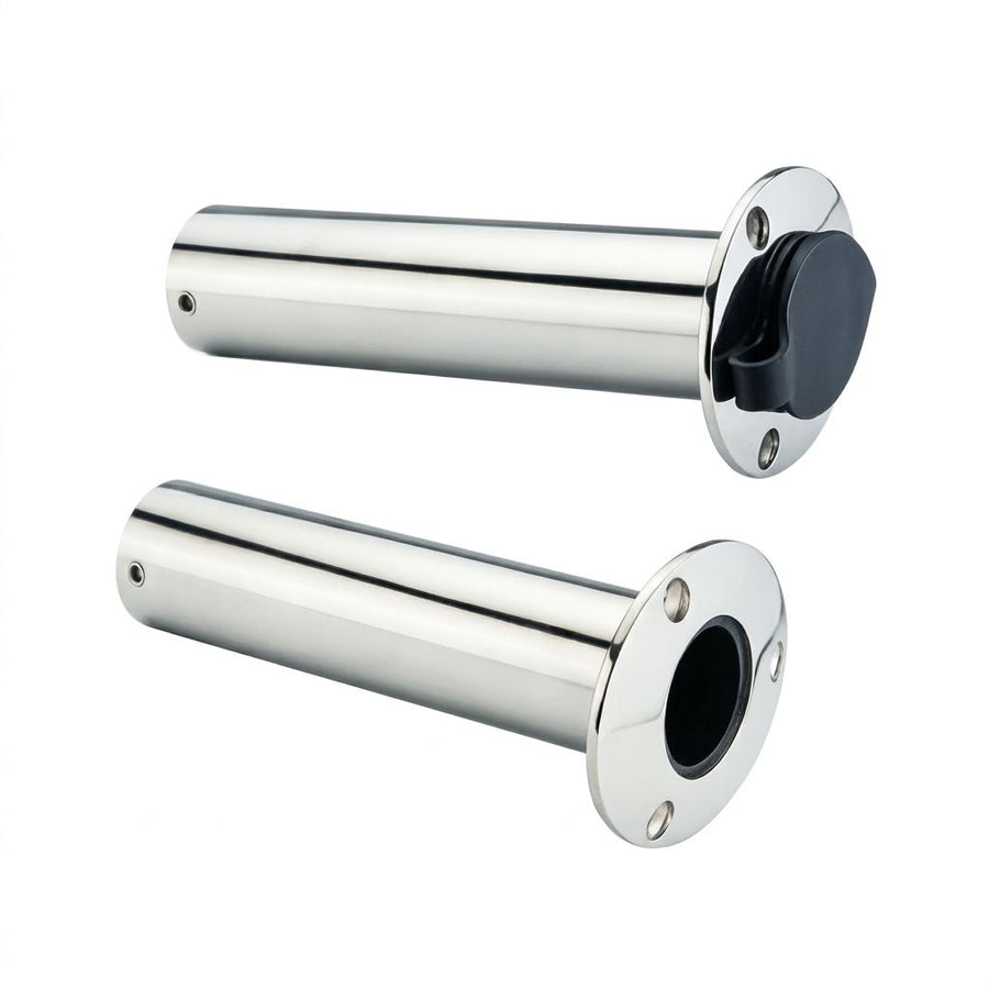 Heavy Duty Cast Stainless Steel Boat Fishing Rod Holder with Protective Cap for Yacht and Marine Deck Mounting (15°)