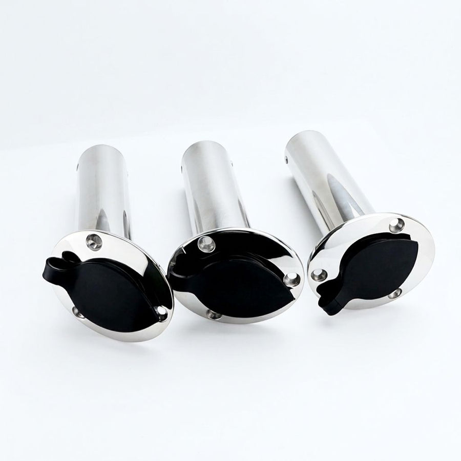 Heavy Duty Cast Stainless Steel Boat Fishing Rod Holder with Protective Cap for Yacht and Marine Deck Mounting (15°)