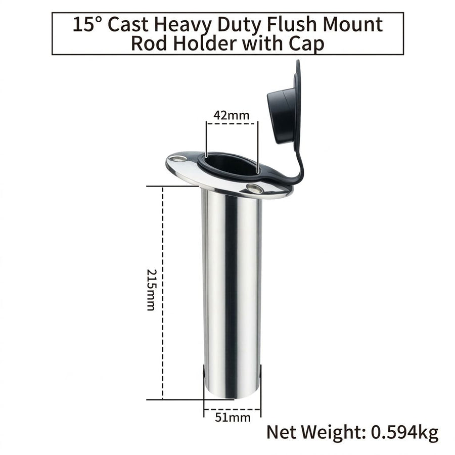 Heavy Duty Cast Stainless Steel Boat Fishing Rod Holder with Protective Cap for Yacht and Marine Deck Mounting (30°)
