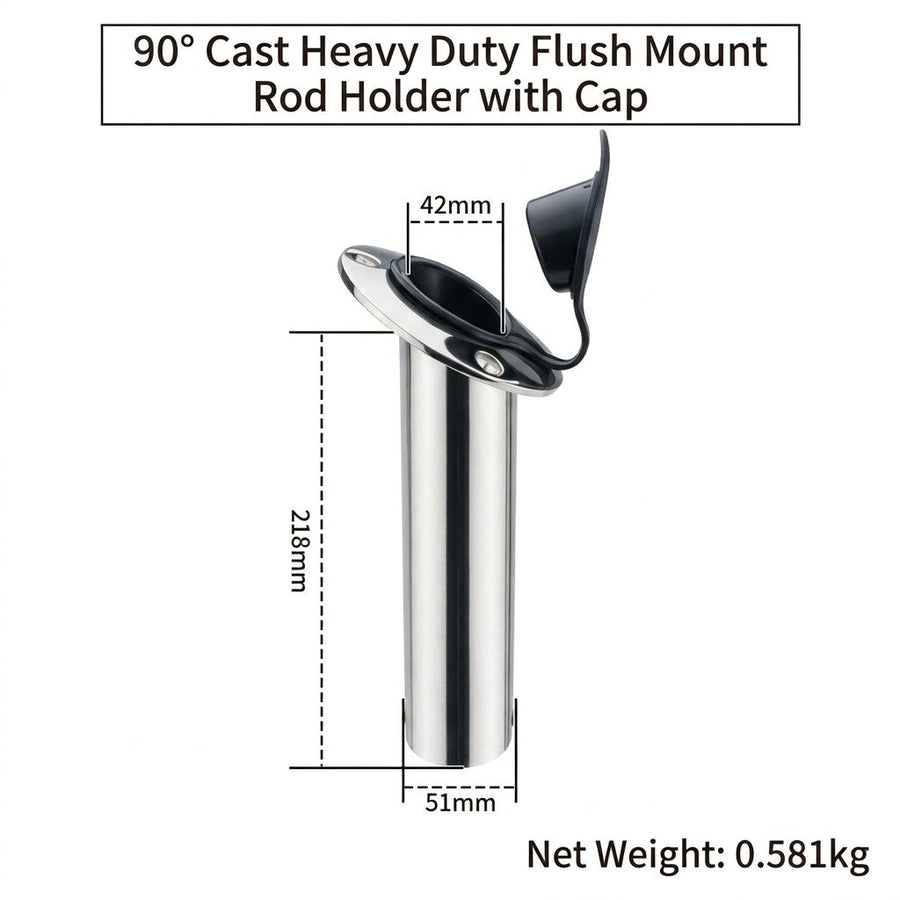 Heavy Duty Cast Stainless Steel Boat Fishing Rod Holder with Protective Cap for Yacht and Marine Deck Mounting (90°)