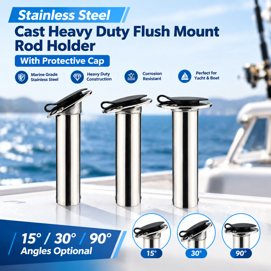 Heavy Duty Cast Stainless Steel Boat Fishing Rod Holder with Protective Cap for Yacht and Marine Deck Mounting (90°)