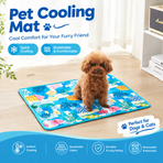 Cooling Pet Mat for Dogs and Cats, Breathable Ice Silk Summer Bed Pad with Non-Slip Base, Washable Comfortable Resting Cushion for Indoor Floors Sofas and Pet Crates (Blue Tropical Style, M)