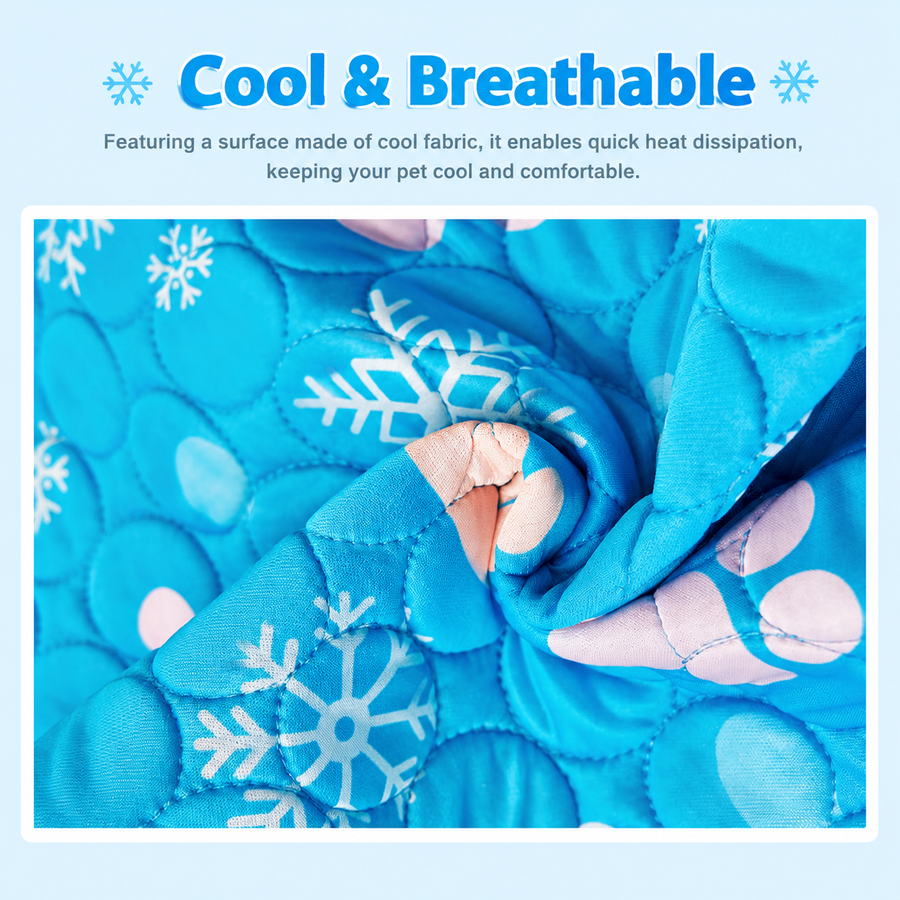 Cooling Pet Mat for Dogs and Cats, Breathable Ice Silk Summer Bed Pad with Non-Slip Base, Washable Comfortable Resting Cushion for Indoor Floors Sofas and Pet Crates (Blue Tropical Style, M)