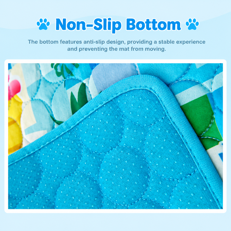 Cooling Pet Mat for Dogs and Cats, Breathable Ice Silk Summer Bed Pad with Non-Slip Base, Washable Comfortable Resting Cushion for Indoor Floors Sofas and Pet Crates (Blue Tropical Style, M)
