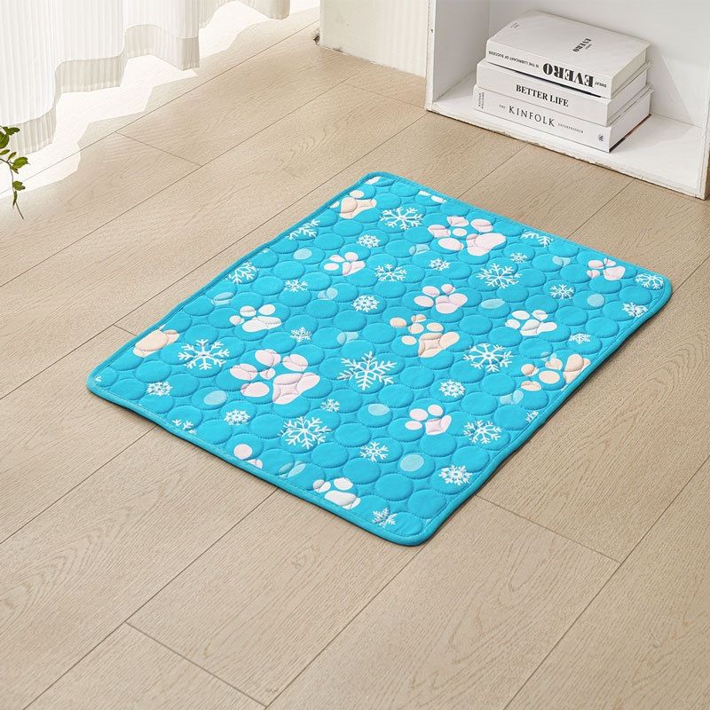 Cooling Pet Mat for Dogs and Cats, Breathable Ice Silk Summer Bed Pad with Non-Slip Base, Washable Comfortable Resting Cushion for Indoor Floors Sofas and Pet Crates (Blue Tropical Style, M)