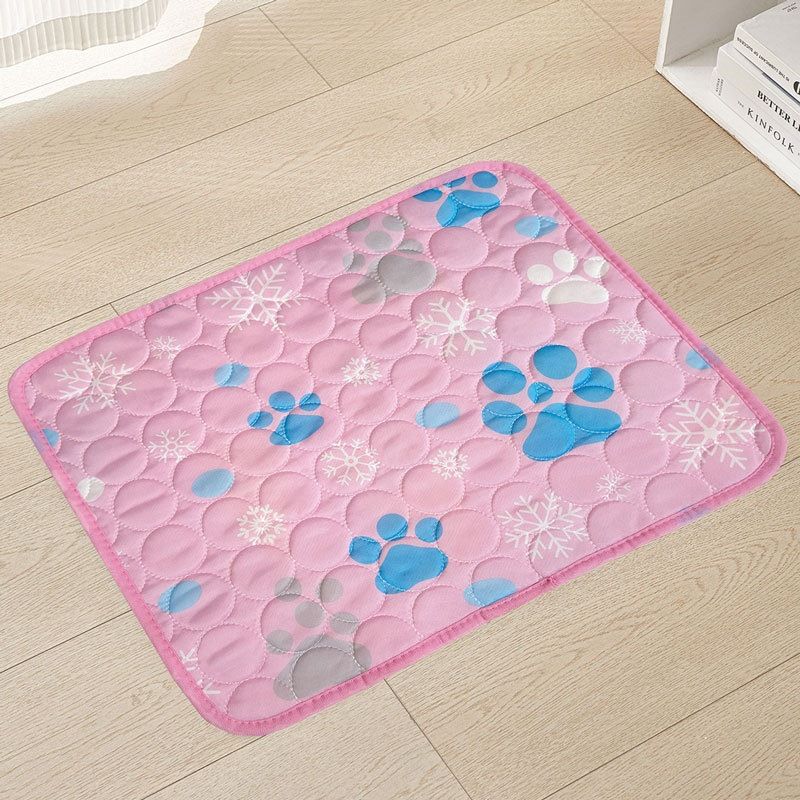 Cooling Pet Mat for Dogs and Cats, Breathable Ice Silk Summer Bed Pad with Non-Slip Base, Washable Comfortable Resting Cushion for Indoor Floors Sofas and Pet Crates (Blue Tropical Style, M)