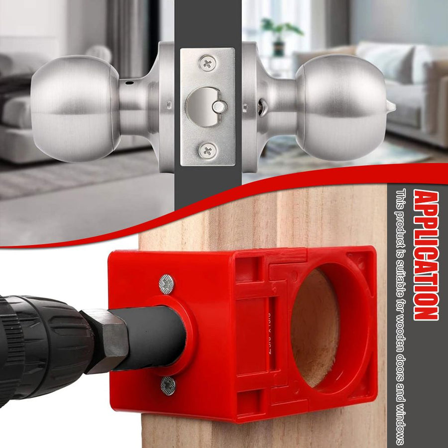 9-Piece Hinge and Door Lock Installation Kit with Adjustable Locator Template, Hole Saws and Drill Bits for Wooden Doors, Home Improvement and Carpentry Hardware Fitting (Red)