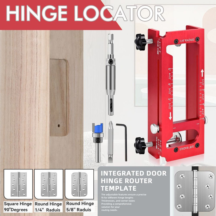 9-Piece Hinge and Door Lock Installation Kit with Adjustable Locator Template, Hole Saws and Drill Bits for Wooden Doors, Home Improvement and Carpentry Hardware Fitting (Red)