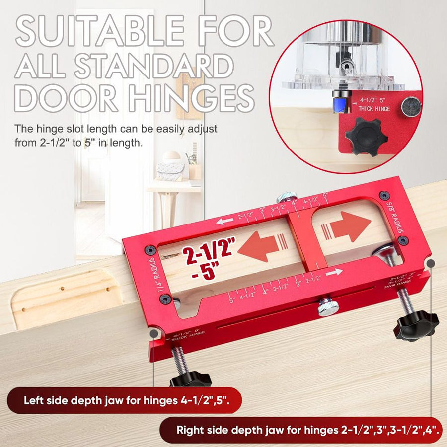 9-Piece Hinge and Door Lock Installation Kit with Adjustable Locator Template, Hole Saws and Drill Bits for Wooden Doors, Home Improvement and Carpentry Hardware Fitting (Red)