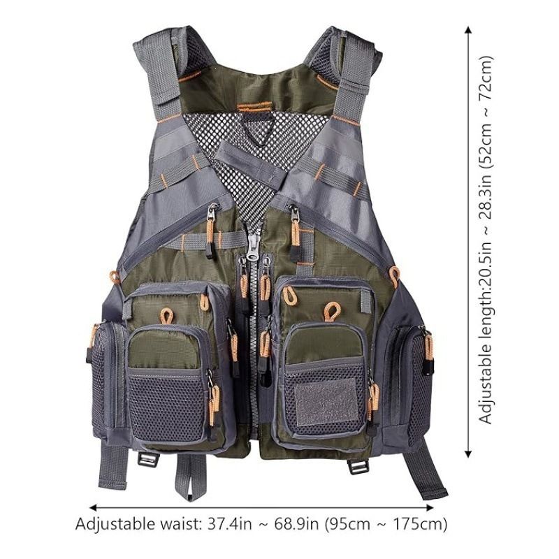 Multi-Pocket Outdoor Fishing Vest with Breathable Mesh and Adjustable Fit for Angling, Photography, and Short-Distance Exploration (Grey)
