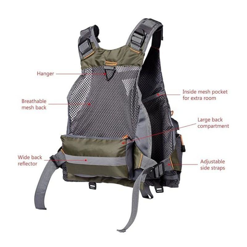 Multi-Pocket Outdoor Fishing Vest with Breathable Mesh and Adjustable Fit for Angling, Photography, and Short-Distance Exploration (Grey)