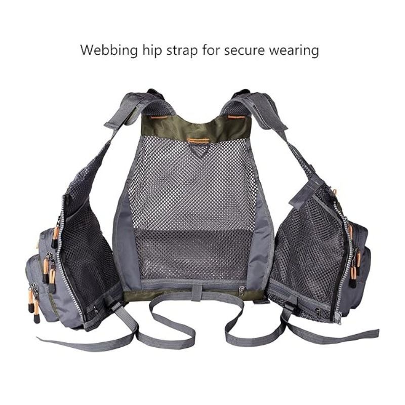 Multi-Pocket Outdoor Fishing Vest with Breathable Mesh and Adjustable Fit for Angling, Photography, and Short-Distance Exploration (Grey)