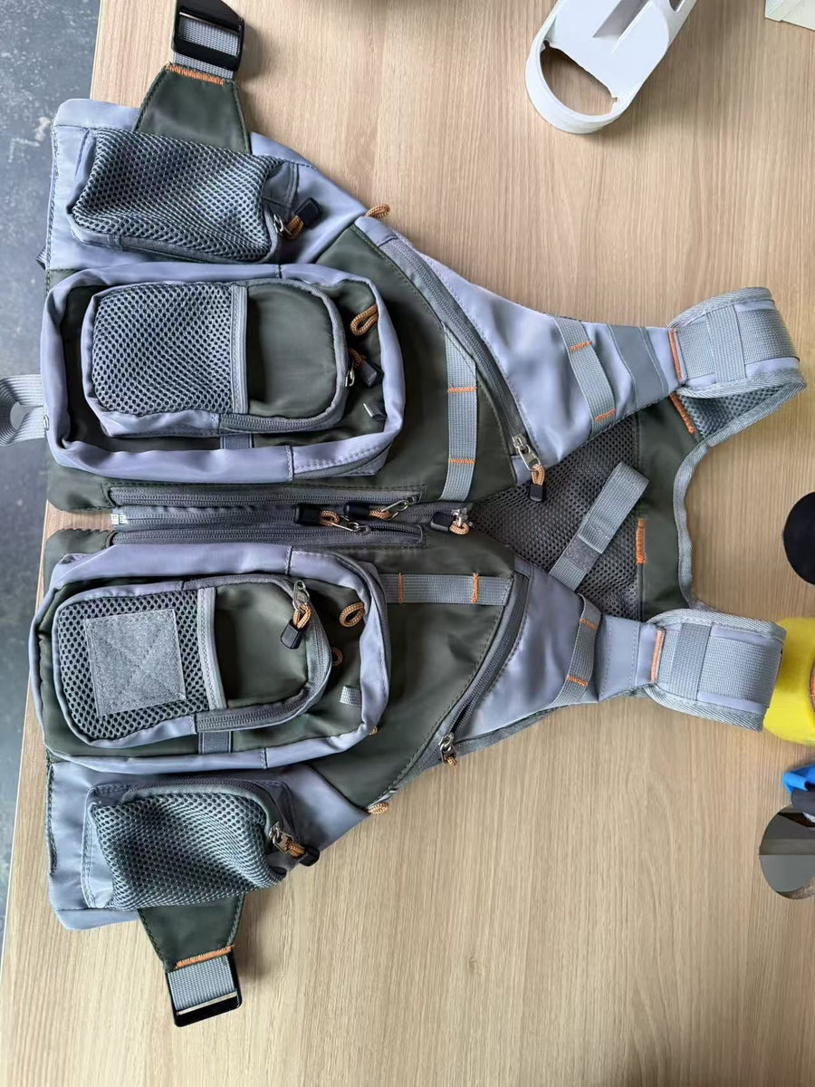Multi-Pocket Outdoor Fishing Vest with Breathable Mesh and Adjustable Fit for Angling, Photography, and Short-Distance Exploration (Grey)