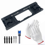 Adjustable Door Hinge Routing Template Jig Kit with Alloy Trimming Bit and Locating Pins for Woodworking Door Frame Mortise Installation (Black+ Gloves Set)