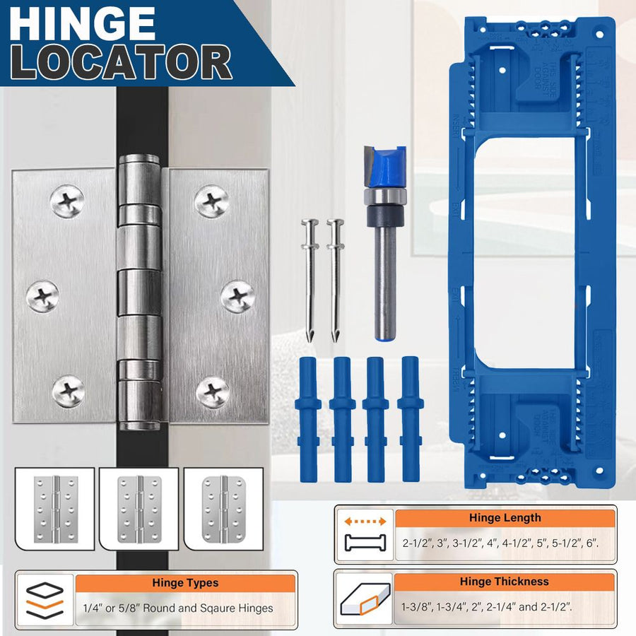 Adjustable Door Hinge Routing Template Jig Kit with Alloy Trimming Bit and Locating Pins for Woodworking Door Frame Mortise Installation (Black+ Gloves Set)