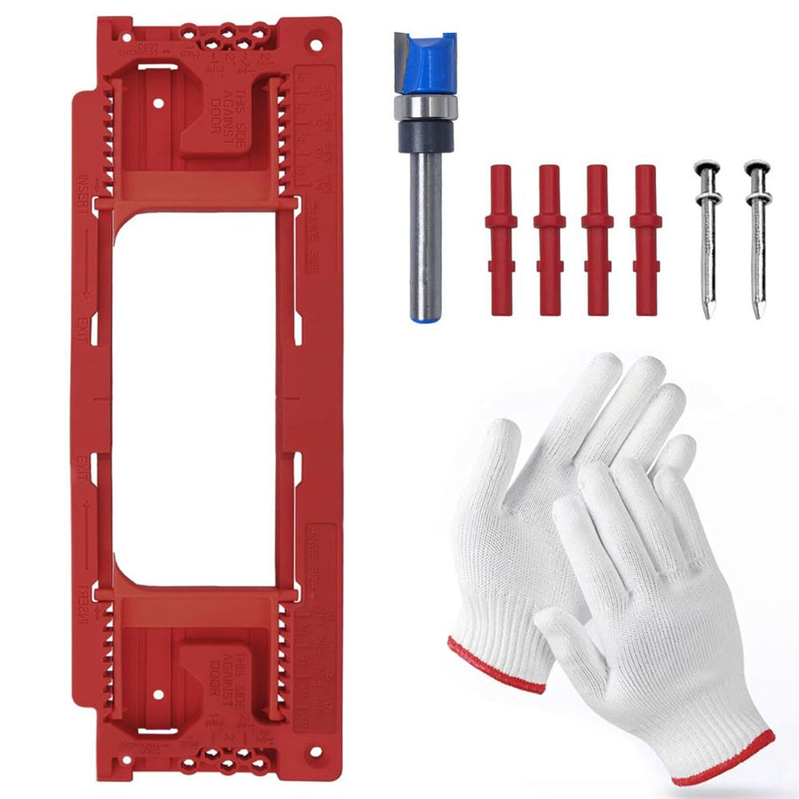 Adjustable Door Hinge Routing Template Jig Kit with Alloy Trimming Bit and Locating Pins for Woodworking Door Frame Mortise Installation (Blue)
