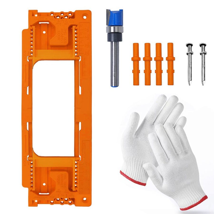 Adjustable Door Hinge Routing Template Jig Kit with Alloy Trimming Bit and Locating Pins for Woodworking Door Frame Mortise Installation (Blue)