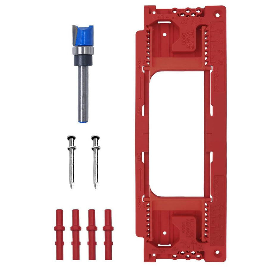 Adjustable Door Hinge Routing Template Jig Kit with Alloy Trimming Bit and Locating Pins for Woodworking Door Frame Mortise Installation (Blue)