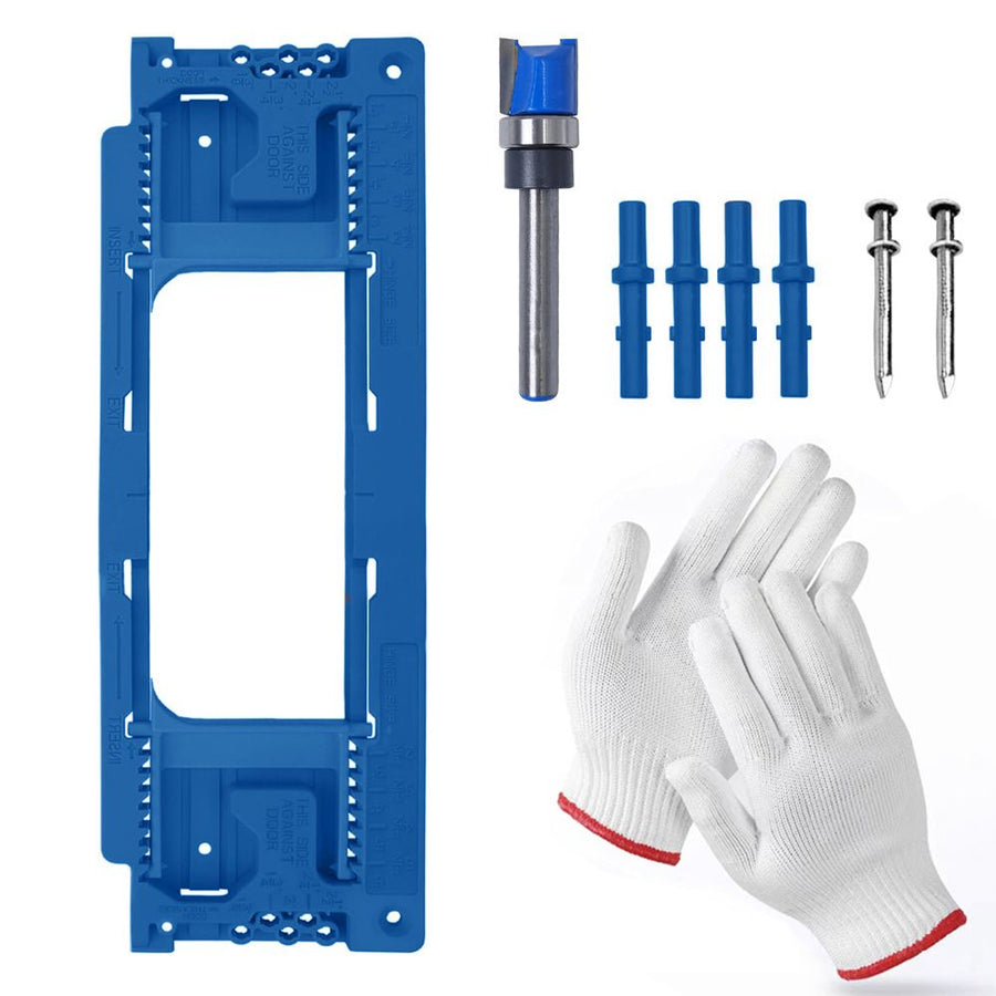 Adjustable Door Hinge Routing Template Jig Kit with Alloy Trimming Bit and Locating Pins for Woodworking Door Frame Mortise Installation (Red)