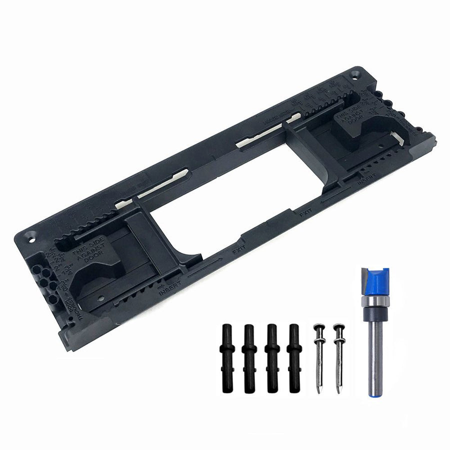 Adjustable Door Hinge Routing Template Jig Kit with Alloy Trimming Bit and Locating Pins for Woodworking Door Frame Mortise Installation (Red)