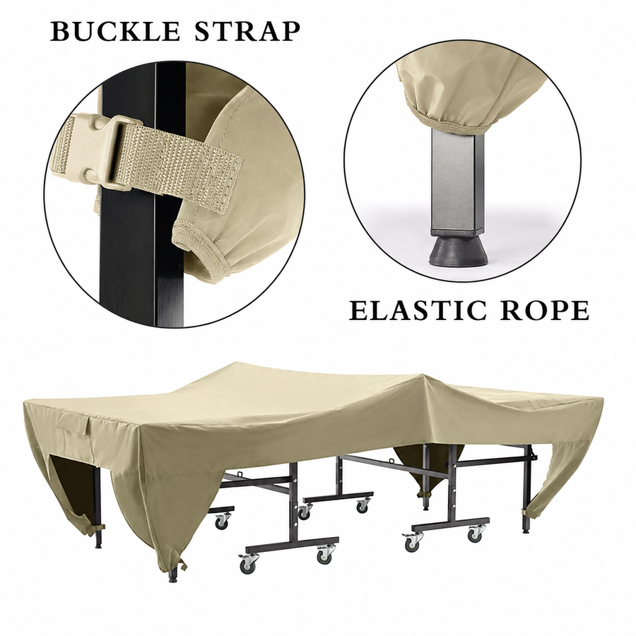 Premium Outdoor Ping Pong Table Cover Waterproof Sunproof Dustproof, Fits Standard Tables with Accessory Pocket and Secure Straps for All-Weather Protection (400D, Black)