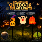 Halloween Solar Pathway Lights Set, 3 Spooky Designs Including Pumpkin with Witch Hat, Cute Ghost, and Faux Campfire, Warm Glow, Auto On/Off, Waterproof Solar Stake Lights for Outdoor Garden Yard Path Decor (Ghost, 1PCS)