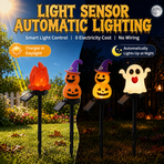 Halloween Solar Pathway Lights Set, 3 Spooky Designs Including Pumpkin with Witch Hat, Cute Ghost, and Faux Campfire, Warm Glow, Auto On/Off, Waterproof Solar Stake Lights for Outdoor Garden Yard Path Decor (Ghost, 1PCS)