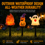 Halloween Solar Pathway Lights Set, 3 Spooky Designs Including Pumpkin with Witch Hat, Cute Ghost, and Faux Campfire, Warm Glow, Auto On/Off, Waterproof Solar Stake Lights for Outdoor Garden Yard Path Decor (Ghost, 1PCS)