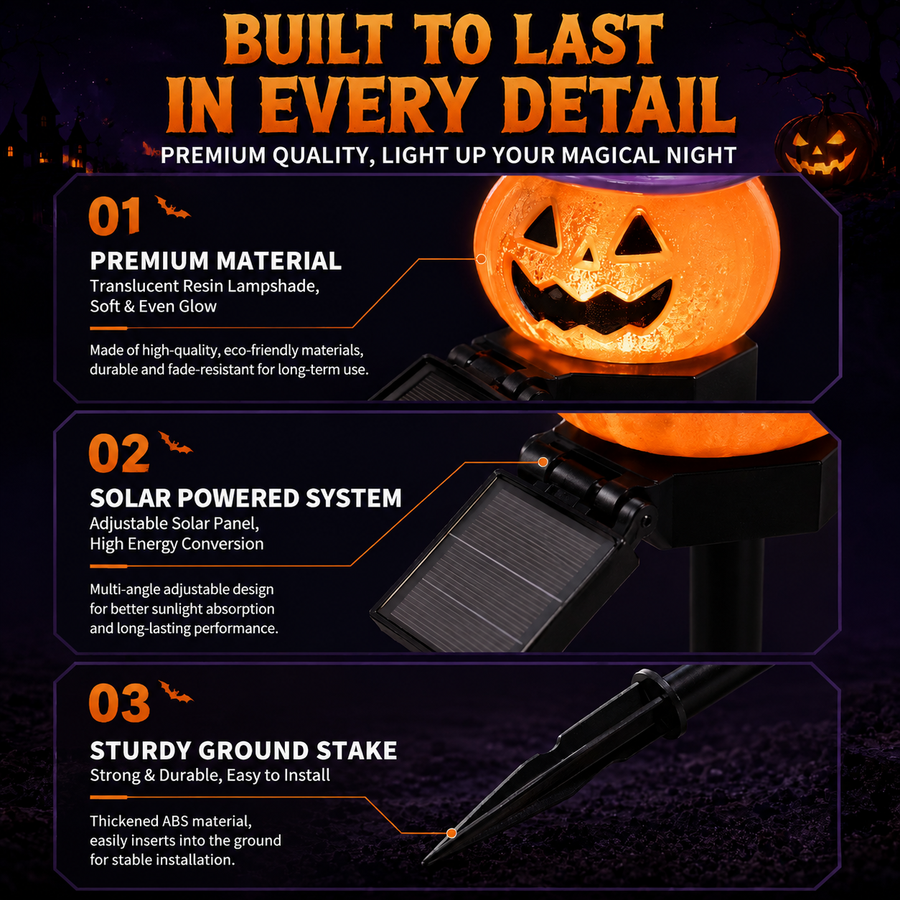 Halloween Solar Pathway Lights Set, 3 Spooky Designs Including Pumpkin with Witch Hat, Cute Ghost, and Faux Campfire, Warm Glow, Auto On/Off, Waterproof Solar Stake Lights for Outdoor Garden Yard Path Decor (Ghost, 1PCS)