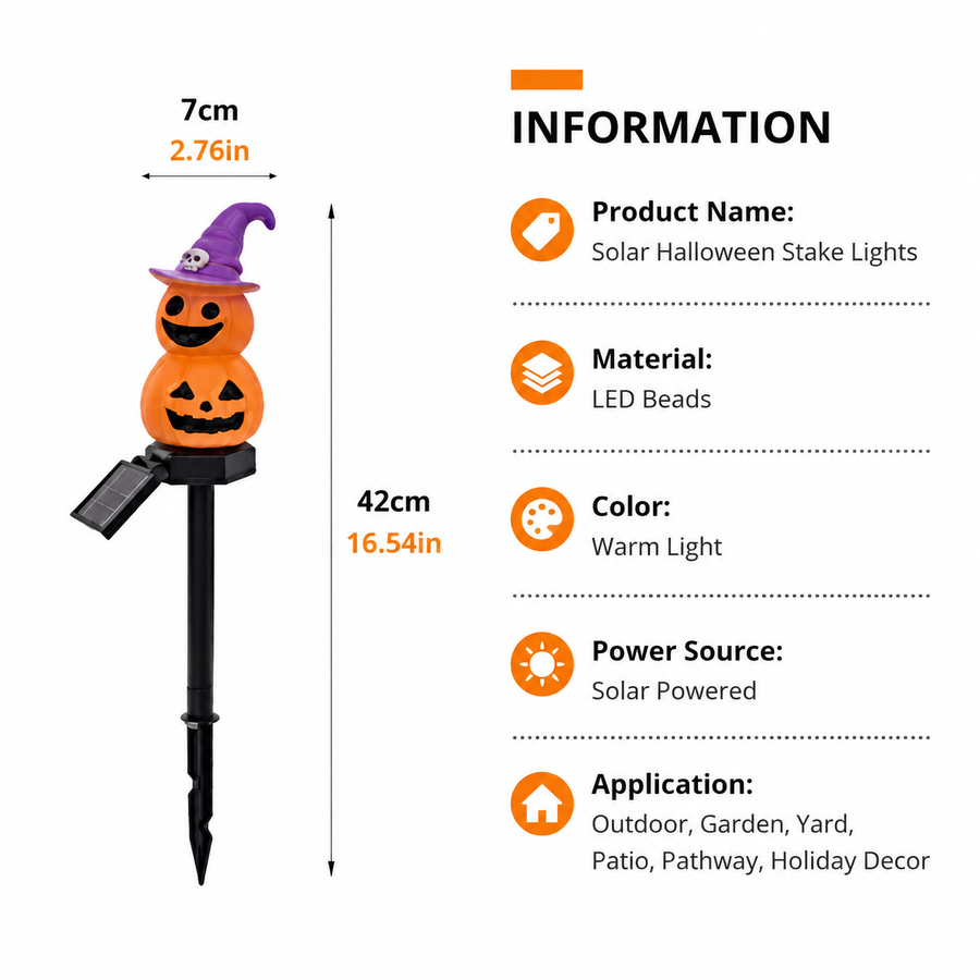 Halloween Solar Pathway Lights Set, 3 Spooky Designs Including Pumpkin with Witch Hat, Cute Ghost, and Faux Campfire, Warm Glow, Auto On/Off, Waterproof Solar Stake Lights for Outdoor Garden Yard Path Decor (Ghost, 1PCS)