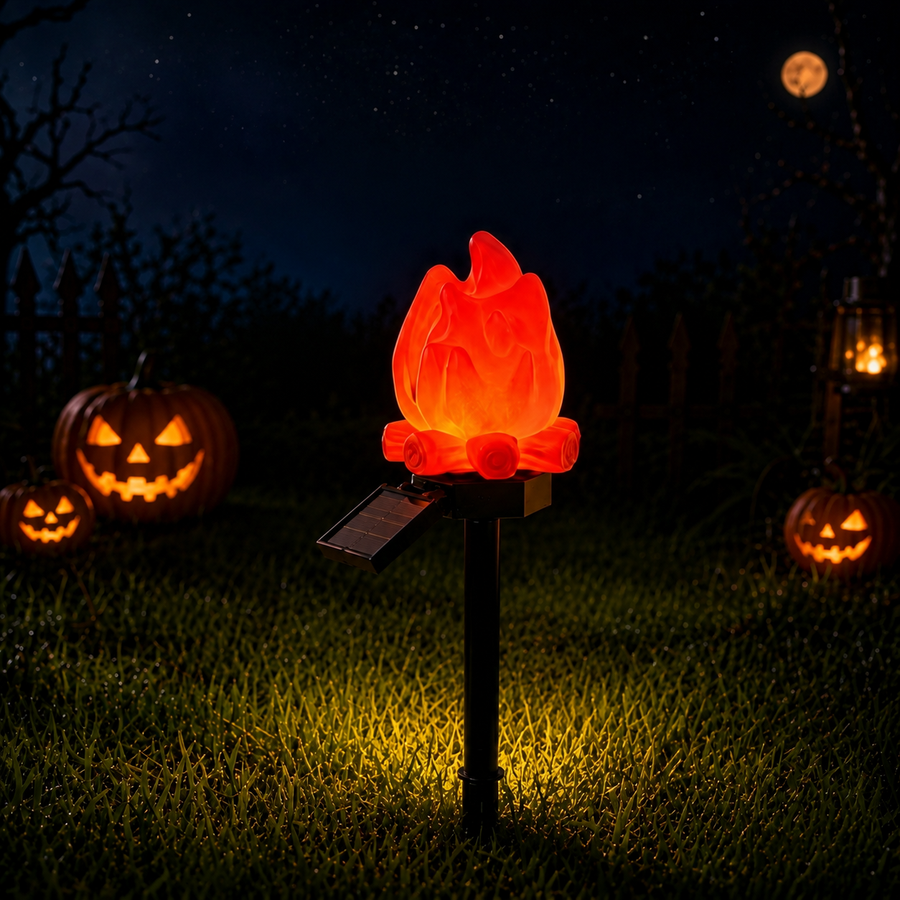 Halloween Solar Pathway Lights Set, 3 Spooky Designs Including Pumpkin with Witch Hat, Cute Ghost, and Faux Campfire, Warm Glow, Auto On/Off, Waterproof Solar Stake Lights for Outdoor Garden Yard Path Decor (Ghost, 1PCS)