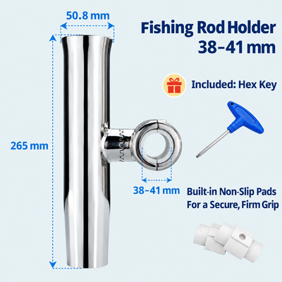 Marine Stainless Steel Fishing Rod Holder with 360-Degree Adjustable Clamp Mount for Boat Rail and Yacht Fishing Tackle Storage (38-41mm)