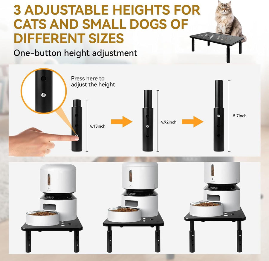 Adjustable Pet Feeder Stand for Cats and Small Dogs – Elevated Raised Bowl Holder with 3-Level Height Settings, Sturdy Plastic Base for Automatic Feeders and Water Fountains, Space-Saving Indoor Use, Black & White Options (Black)