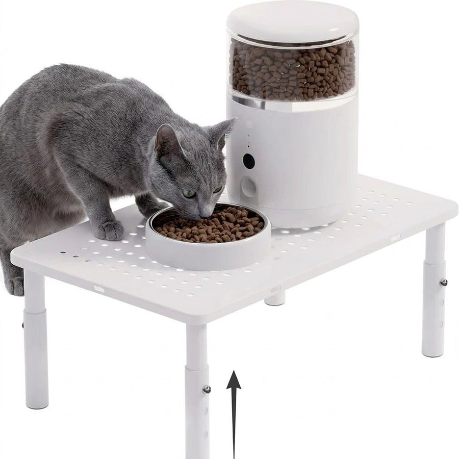 Adjustable Pet Feeder Stand for Cats and Small Dogs – Elevated Raised Bowl Holder with 3-Level Height Settings, Sturdy Plastic Base for Automatic Feeders and Water Fountains, Space-Saving Indoor Use, Black & White Options (White)